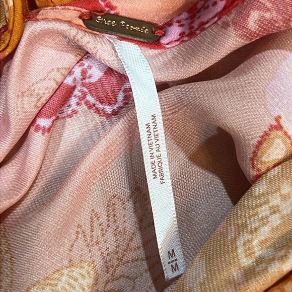 Free People Tied To You Top M Orange Pink Floral Boho Tribal Tie Straps V-neck - Picture 7 of 9